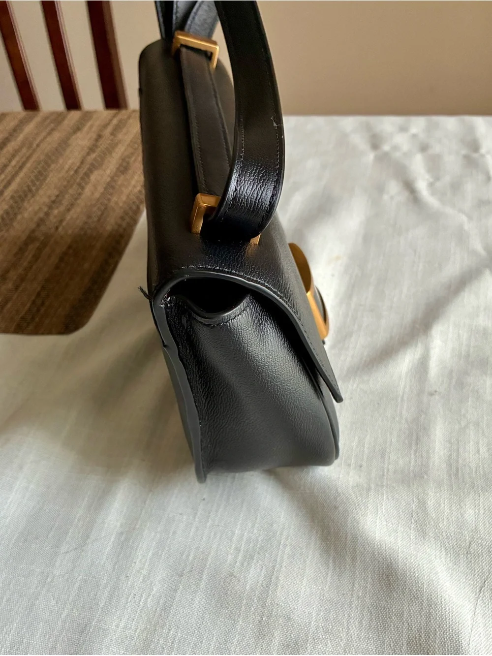 kate spade Black Leather Shoulder Bag with Gold Hardware